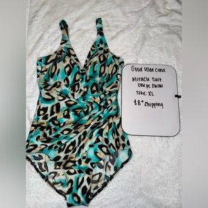 Leopard Print One-Piece Swimsuit by Miracle Suit XL